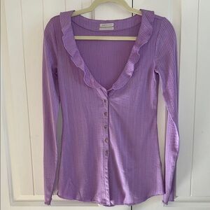 Urban Outfitters Lavender Ruffle-Trim Button Front Top